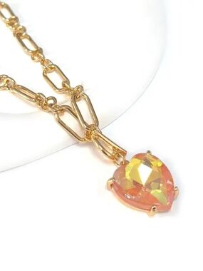 Love Heart Crystal Glass Charm Chain Link Toggle Necklace